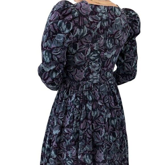 Vintage 1990s Laura Ashley Blue Purple Floral Velvet Puff Sleeve Maxi Dress Sz M - Picture 9 of 10